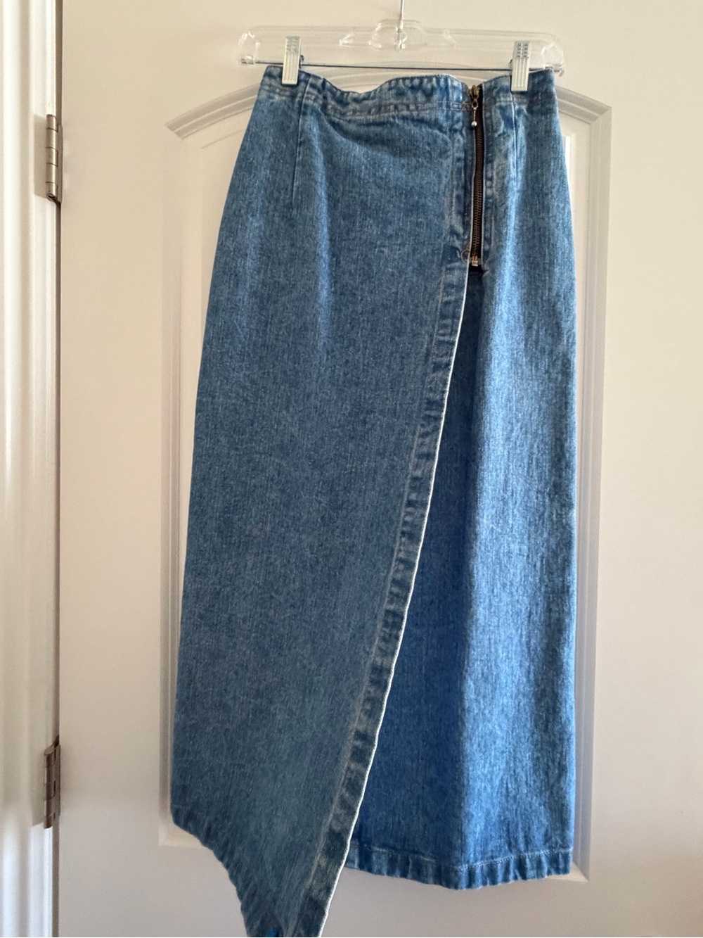 Denim Midi Skirt with Front Zip